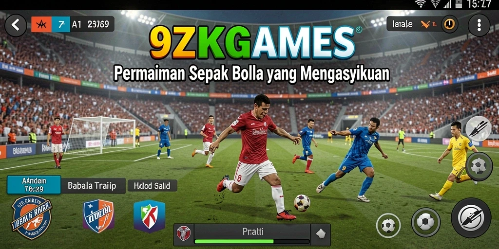 Tampilan gameplay menarik dalam 9ZKGAMES dengan berbagai aksi sepak bola.