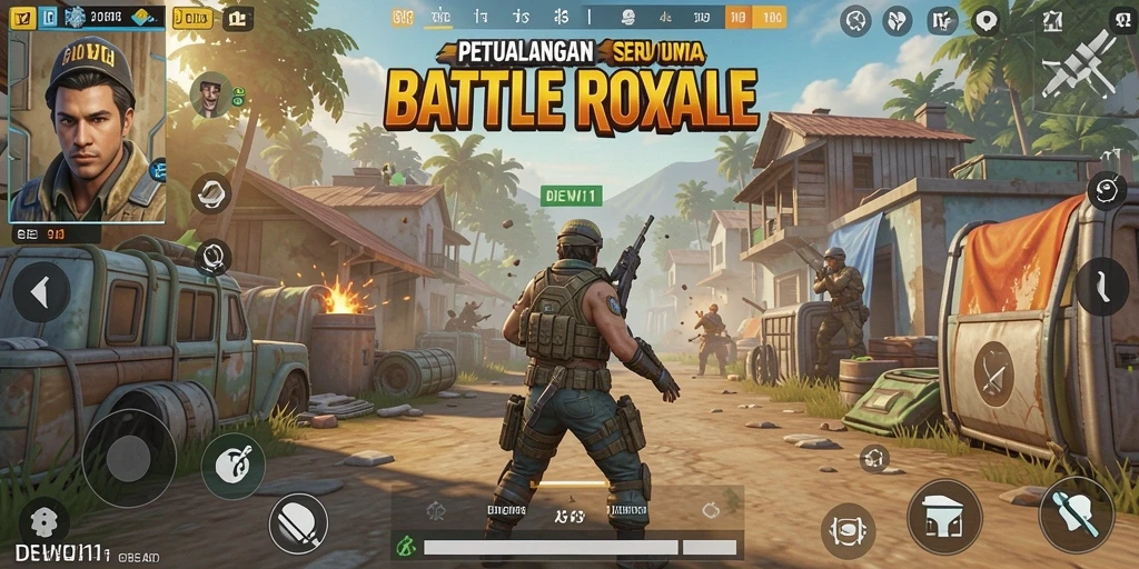 Tampilan seru gameplay Battle Royale di DEWI11 dengan aksi menegangkan.