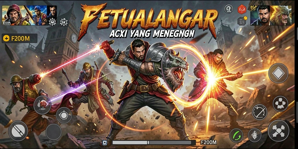 Gameplay F200M yang penuh aksi dan pertarungan seru.
