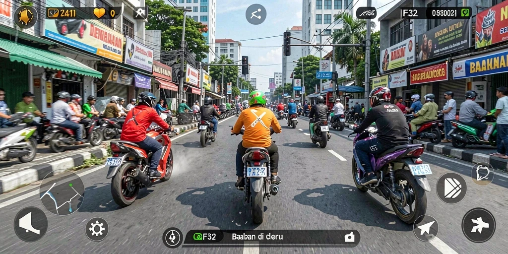 Tampilan menarik dari gameplay balapan motor F32.