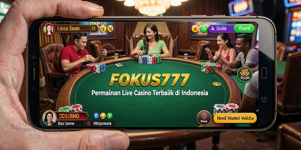 Screenshot gameplay FOKUS777 menampilkan dealer langsung yang ramah dalam permainan Live Casino.
