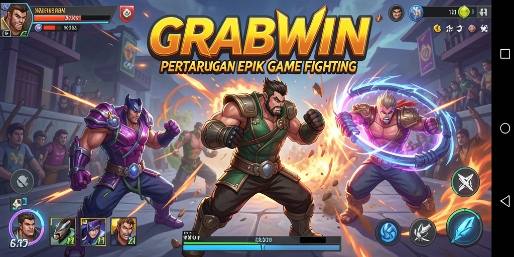 Screenshot utama GRABWIN menampilkan aksi pertarungan intens.