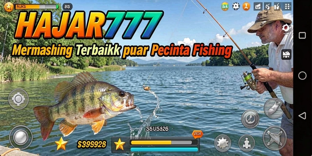 Screenshot utama HAJAR777 menampilkan gameplay yang seru saat memancing.