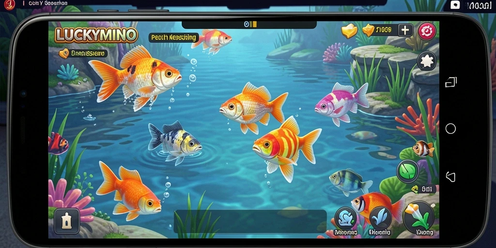 Tampilan gameplay LUCKYMINO yang mendebarkan saat menangkap ikan.