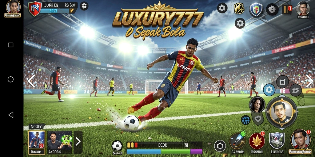 Tangkapan layar gameplay LUXURY777 menampilkan pertandingan sepak bola yang seru.