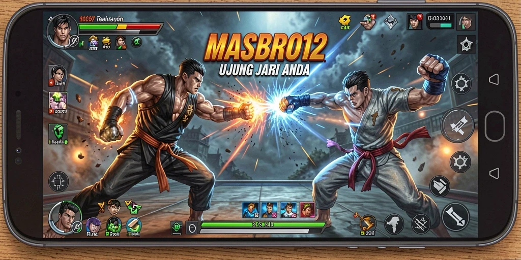 Tampilan gameplay MASBRO12 yang penuh aksi dan karakter menarik.