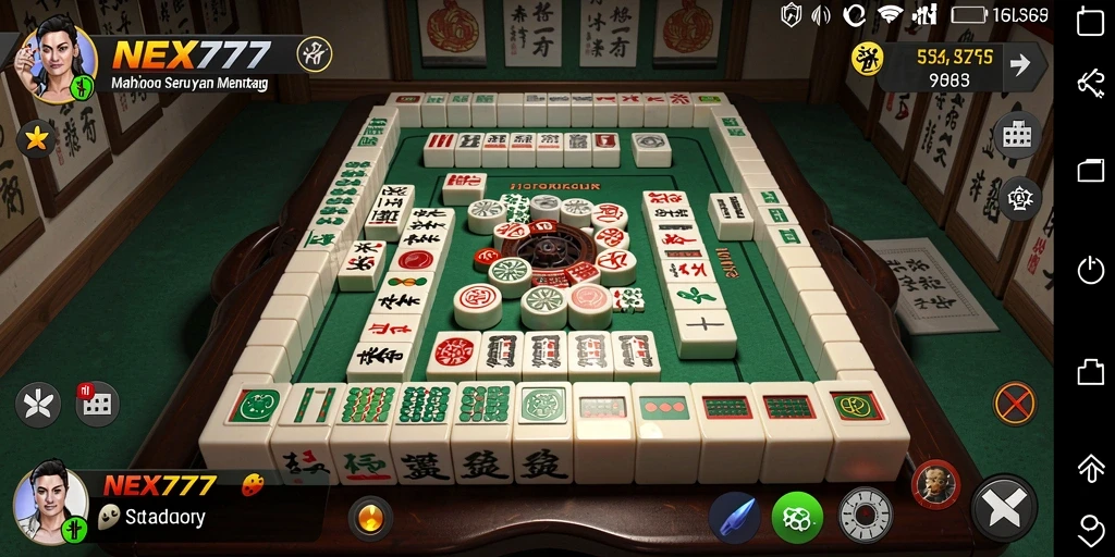 Screenshot gameplay NEX777 menampilkan suasana permainan Mahjong yang mengasyikkan.
