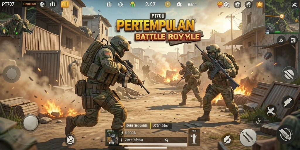 Tangkapan layar PT707 menampilkan aksi seru dalam pertempuran Battle Royale.