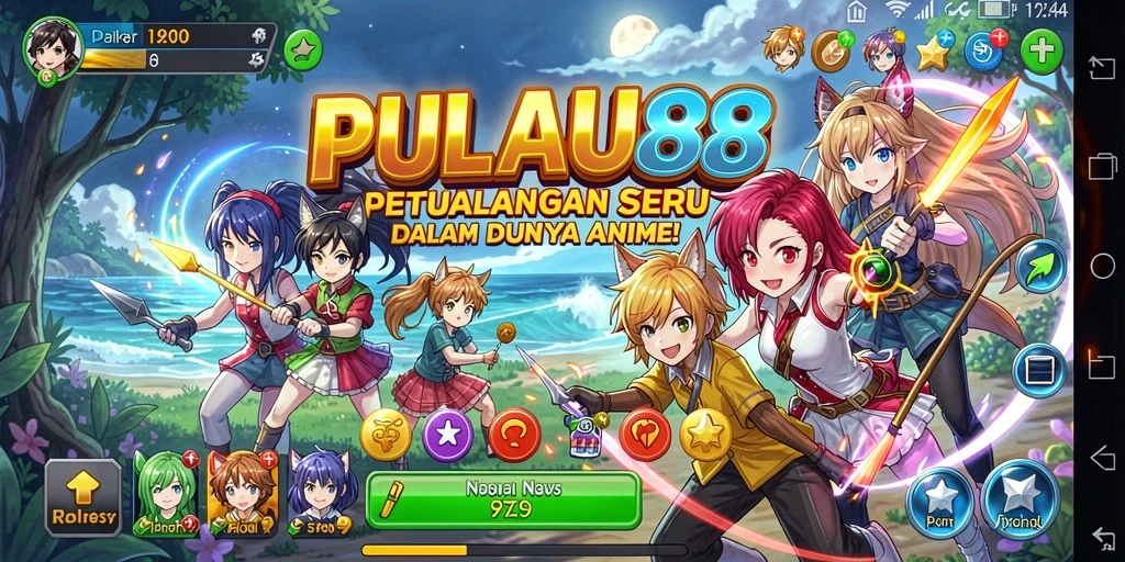 Tampilan gameplay seru dari PULAU88 dengan karakter anime.