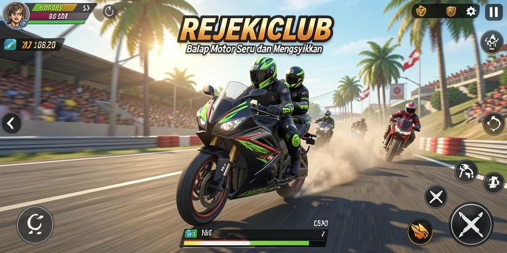 Tampilan seru gameplay balap motor di REJEKICLUB.