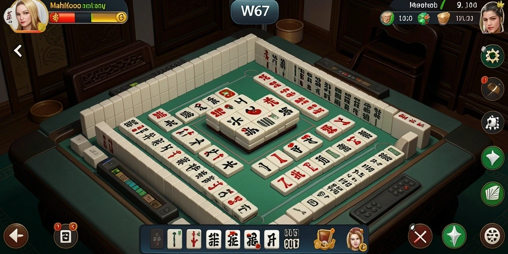 Tampilan gameplay seru W67 yang menampilkan keunikan Mahjong.